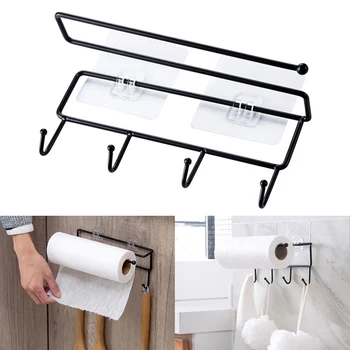 

Iron Holder Storage Rack Kitchen Practical Hooks Hanging Roll Paper Towels Hanger Tools Cupboard Shelf Organizer Bathroom