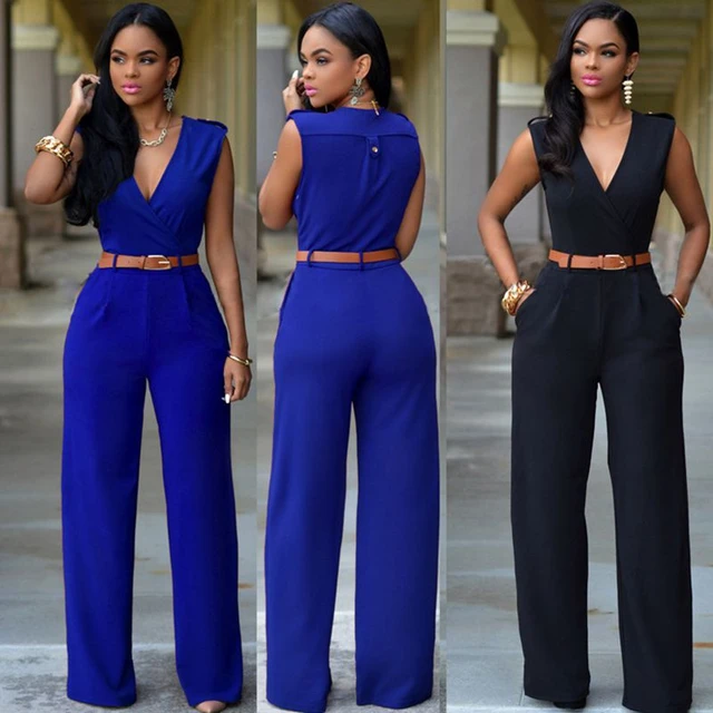 VALMASS Jumpsuits Women Wrap V-Neck Belted Short Sleeve Wide Leg Pants Romper Summer Elegant One Piece Casual Office Outfits, Women's, Size: Small