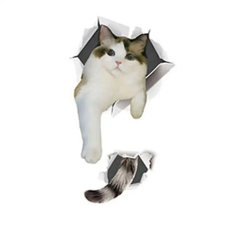 Новые Съемные 3D наклейки на стену с дырками котенок ванная комната туалет окно