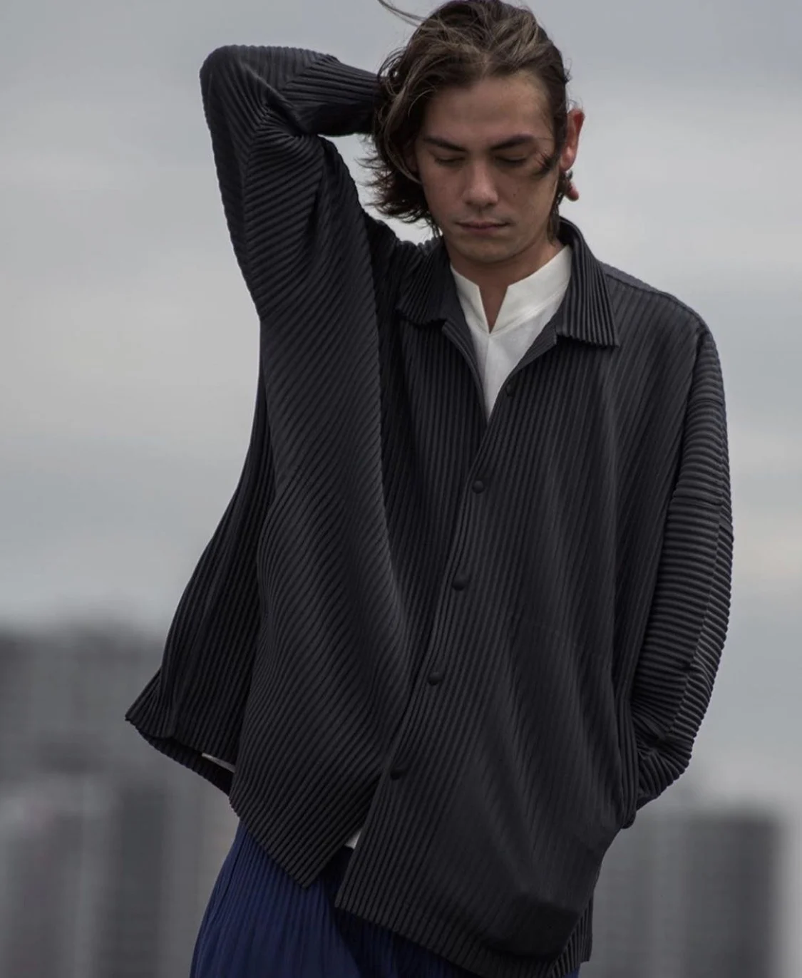 Miyake Pleated Men's Jacket Casual Cardigan Single Breasted Coats 5