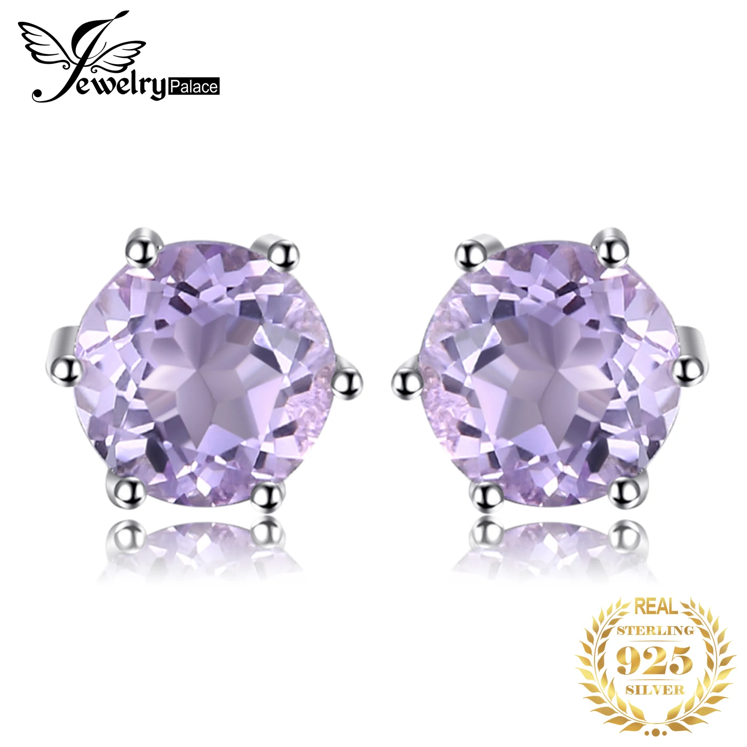 JewelryPalace круглый 0.9ct натуральный аметист серьги гвоздики Твердые 925 пробы серебро