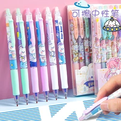 Haile Bolígrafo borrable mágico de dibujos animados, juego de bolígrafos de Gel de presión, tinta de Gel azul y negra, retráctil, mango lavable, papelería, 6 piezas, 0,5mm