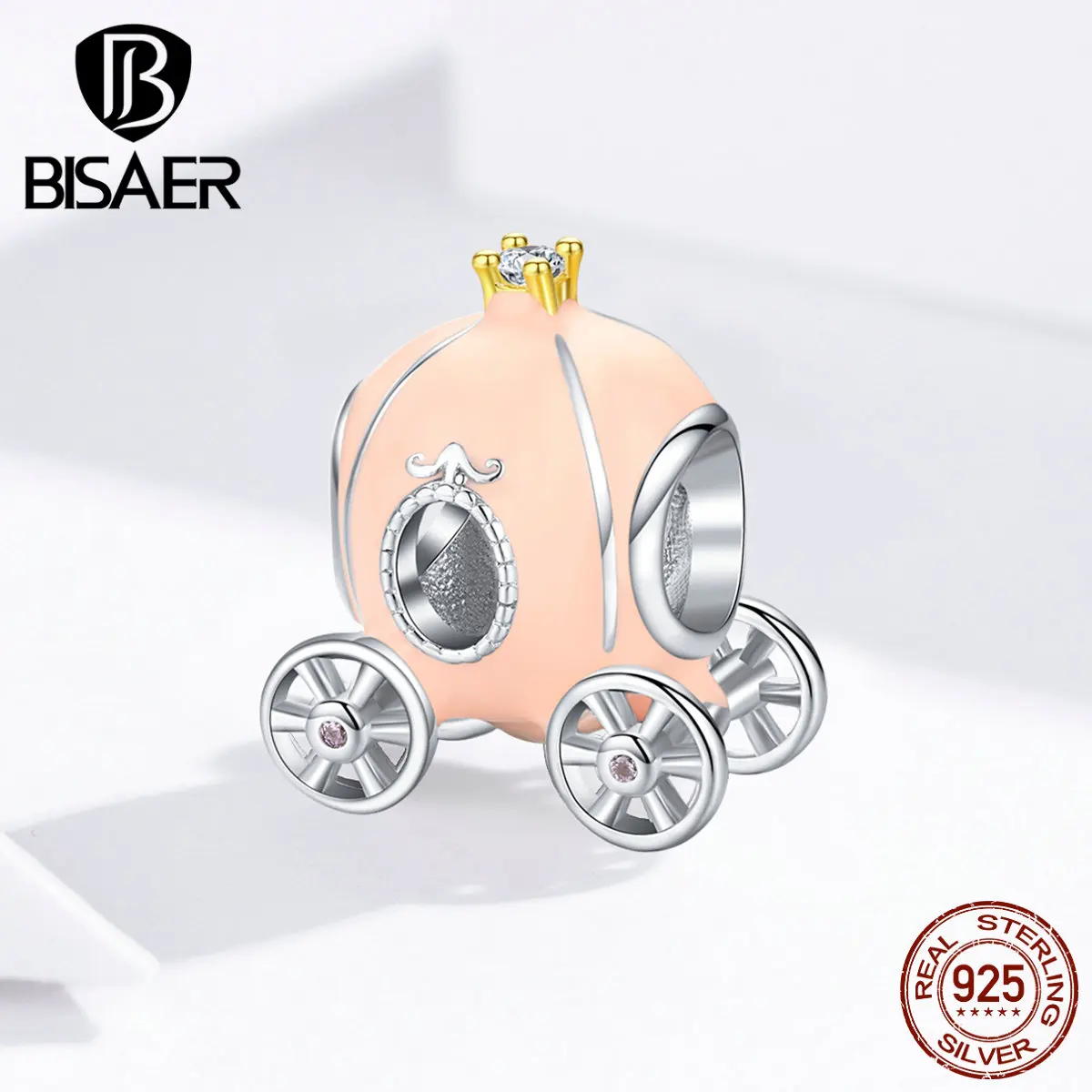 Тыквы бусины в виде автомобилей BISAER 925 пробы серебряные обои для принцессы Pumpkin Car