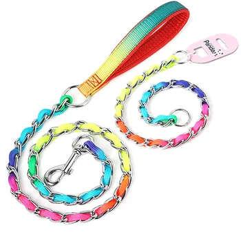 

5PCS / LOT Medium-Sized Small Dog Rainbow Dog Chain Teddy Golden Leash Metal Dog Leash Pet Traction Rope