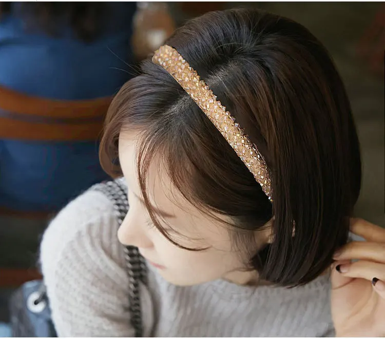 Solid Color Luxury Rhinestone Headband Women Beads Bezel Hair Hoop Korea Hairband Girls Bride Wedding Hair Accessories