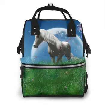 

Mummy Bag Unicorn In The Grass Field Nappy Backpack Large Capacity Stroller Bag Mom Baby Multi-function Waterproof Diaper Bag