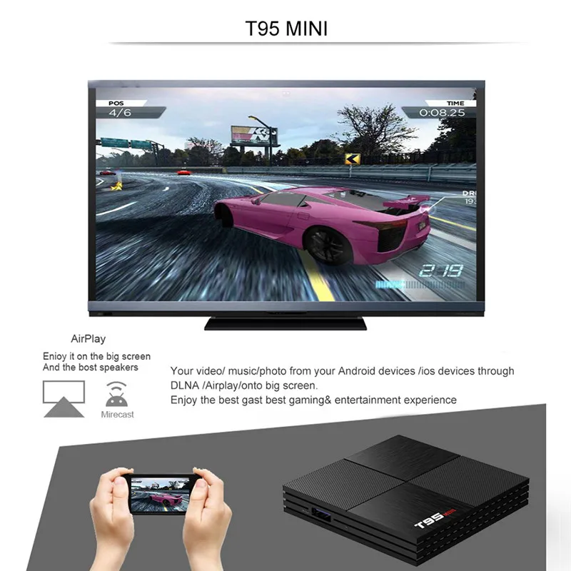 Smart tv BOX 2+ 16GB T95MINI Android 9,0 Pie четырехъядерный 6K 3D WiFi медиаплеер Великобритания