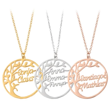 

Personalize Customize the Tree of Life Name Necklace Stainless Steel Charm Collar Chain For Women Custom-made Memorial Day Gift