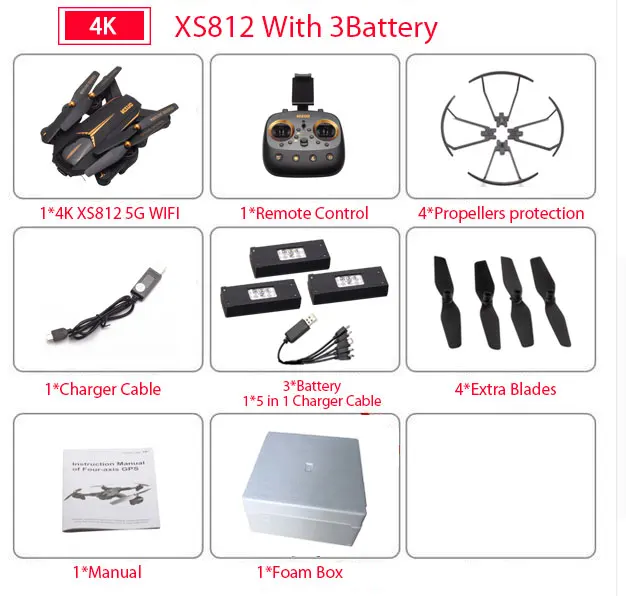 4K 3B Foam Box VISUO XS812 gps Радиоуправляемый Дрон с камерой 4K HD 5G wifi FPV удерживающий высоту один ключ возврат Радиоуправляемый квадрокоптер Вертолет VS XS809S E58 E502S - Цвет: 4K 3B Foam Box