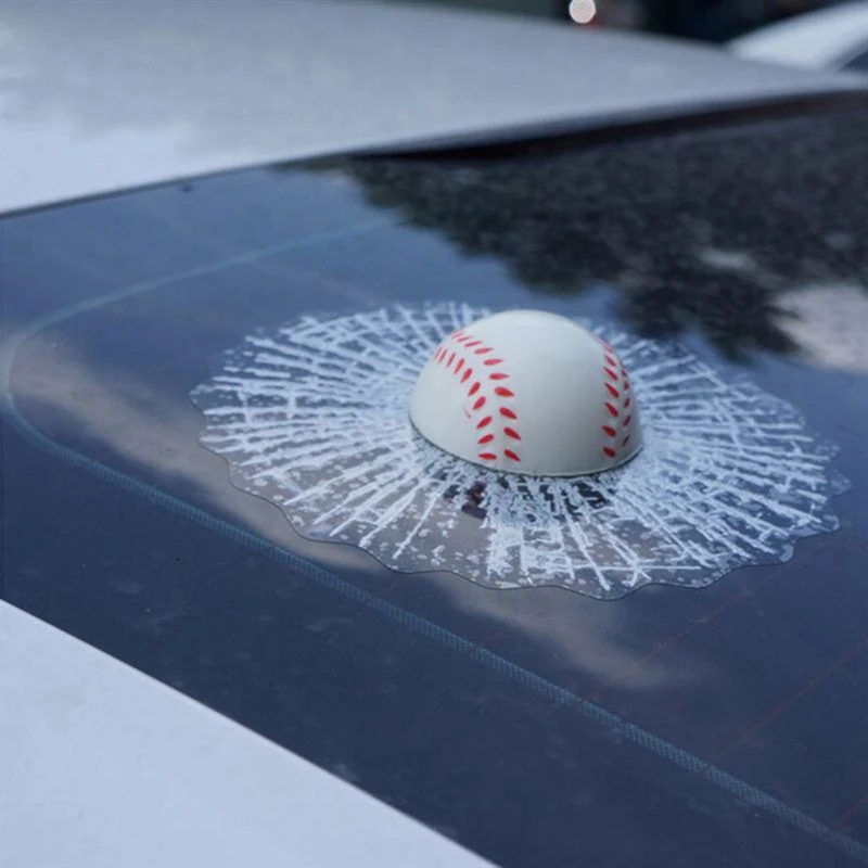 Cracked Windscreen Baseball Through Window Joke Prank 3D Decal UK SELLER 