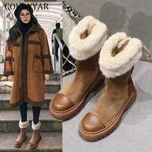 COVOYYAR/ г., женские зимние ботинки зимние теплые плюшевые ботинки на меху женская модная обувь на шнуровке с высоким берцем женские ботинки на платформе, WBS2108