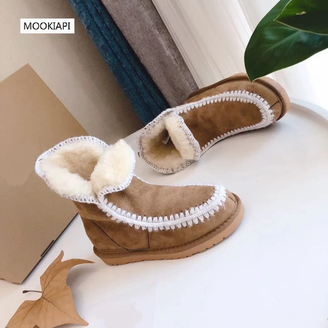 Г. Китайские брендовые зимние сапоги высокого качества Натуральная Овчина натуральная шерсть самая модная женская обувь