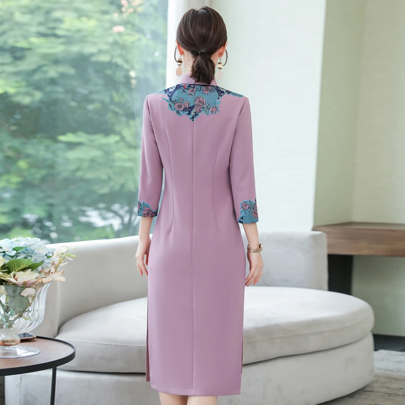 ASYH-8225# Высокий воротник Таро розовые платья матери невесты свадебное платье Cheongsam длинное бархатное и плотное платье