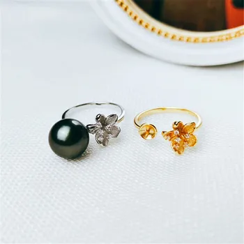 

Real 925 Sterling Silver Women Wedding Engagement Ring Adjustable Simple Round Pearl Ring Mounting