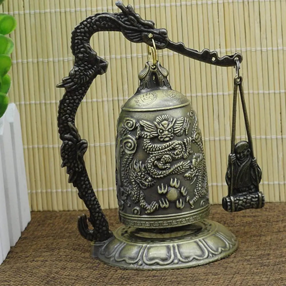

New Metal Bell Carved Dragon Buddhist Clock Good Luck Feng Shui Ornament Decoration