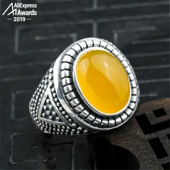 

10*14mm 6.18 Sale S925 Sterling Silver Ukraine Amber Rings Exaggerated Rings health rich lithuania Retro Handmade