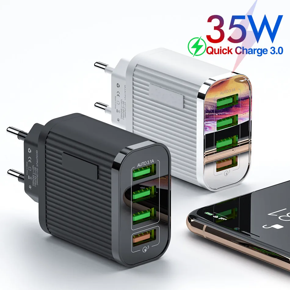 ROCK Quick Charge 3 0 4 порта USB 35 Вт QC быстрое зарядное устройство для iPhone 11 Xiaomi Huawei