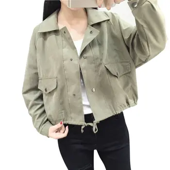 

Women Casual Solid Jecket FemaleTurn-down Collar Pockets Coat Loose Single Breasted Lady Short Jacket