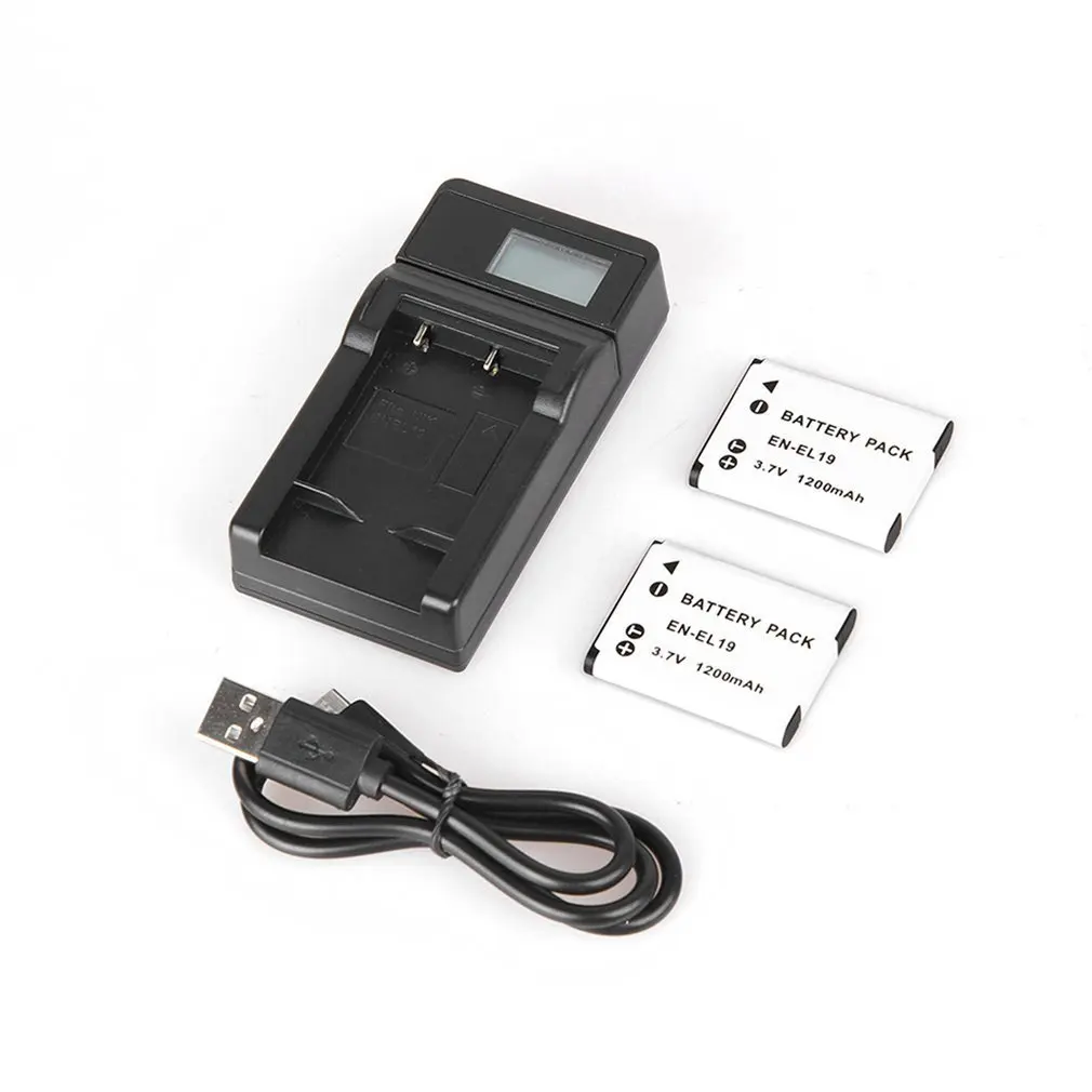 

EN-EL19 3.7V 1200mAh Rechargeable Battery Pack + LCD USB Camera Battery Charger Camera Battery Charging Kit