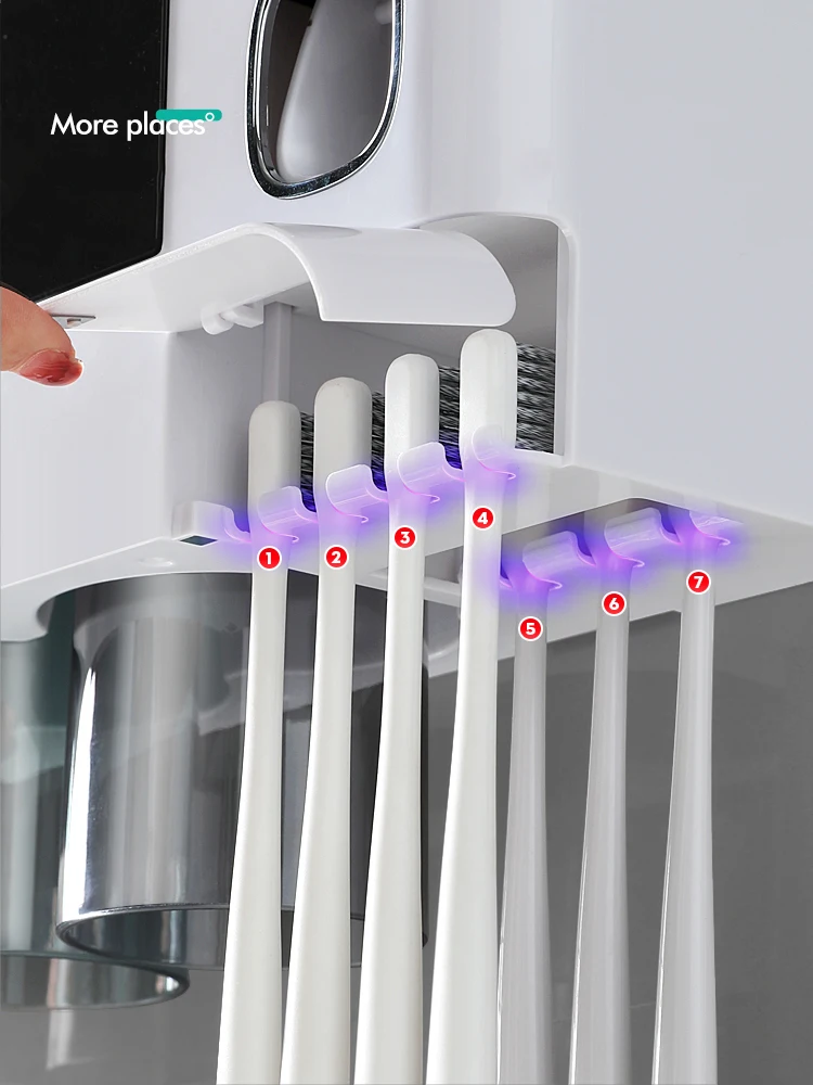 Toothbrush Holder Wall-Mounted Bathroom Accessories Punch-Free Storage Box Toothpaste Squeezer For Bathroom with cups 2 colors
