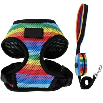 

Dog Rainbow Striped Harness Vest Leash Pet Dog Harness with Leash Set Small Medium with Poop Bag Soft Mesh Breathable Harness..