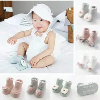 

2020 Baby Clothing Toddler Baby Non-Slip Boot Socks Girls Winter Cartoon Warm Shoes 3D Cartoon Fruit Winter Warm House Shoes