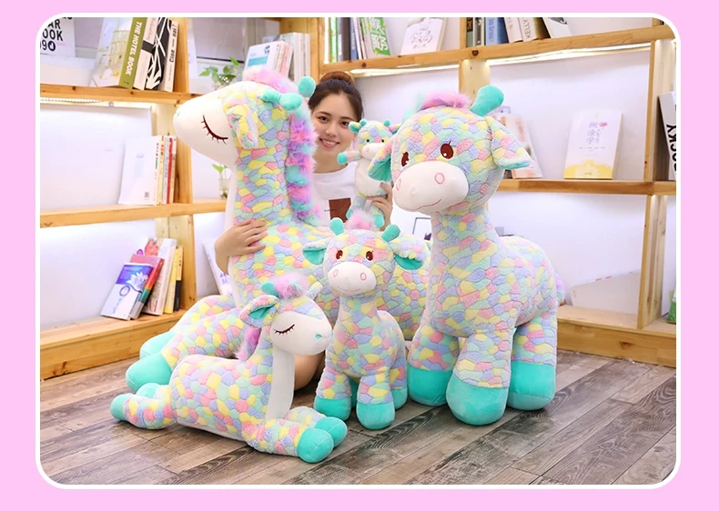 kawaii colorful cartoon giraffe plush doll giant animal sika deer toy girl sleeping pillow gift deco 47inch 120cm DY50805 (1)