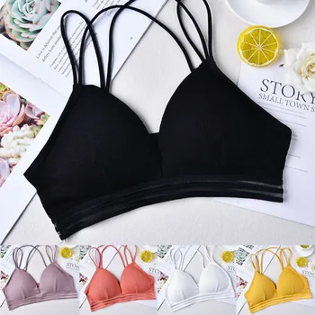

French Triangle Cup Thin Shoulder Strap Beauty Back Tube Top Sexy Bra Bra Solid Color Thread Camisole