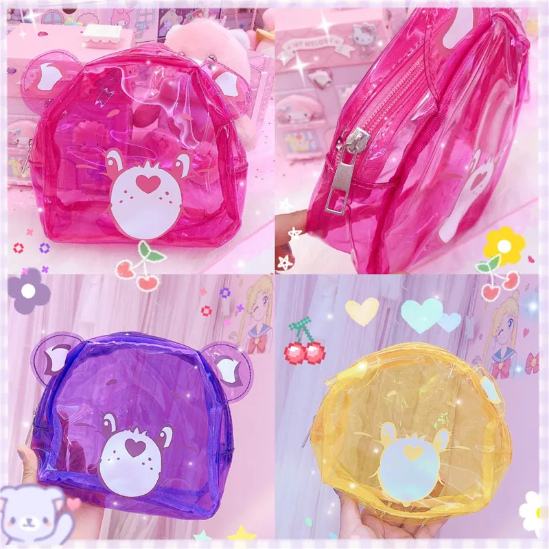  Cartoon Transparent Rainbow Bear Cosmetic Bags Cases Makeup Case Organizer Storage Pouch Toiletry B