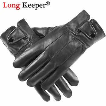 

LongKeeper Genuine Leather Gloves Mittens Men Soft Warm Winter Gloves Men Whole Pieces Genuine Sheepskin Men's Gloves Male