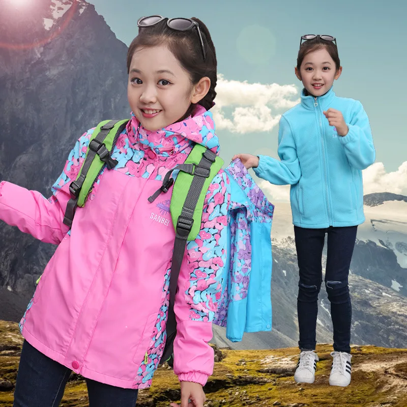 

Girls Three-in-One Raincoat Jacket Autumn And Winter New Style Korean-style Childrenswear Children Long Sleeve Printed Hooded Co