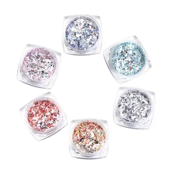 

6pcs Sparkles Nail Glitter Set Mix Color Nail Art Powder Sequins Flakes Mermaid Holographic Decorations Manicure Chrome Pigment
