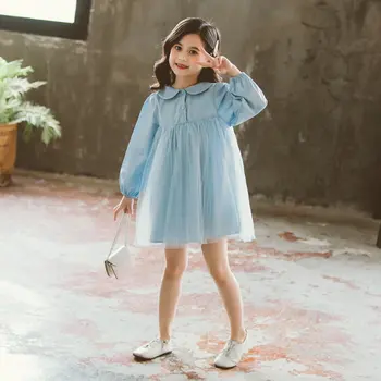 

Summer Girls Spring New Arrival Long Sleeve Dresses Sky Blue Sweet Kids Party for Baby Girls Princess Mesh Fluffy Dress Clothing
