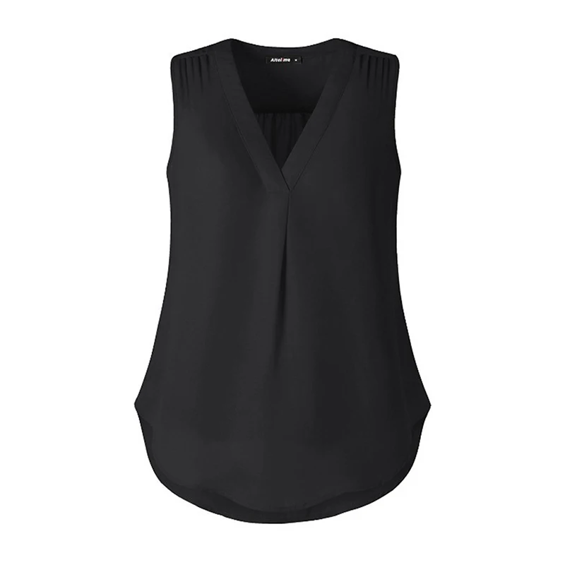 

2019 New Summer V Neck Sleeveless Women Blouse Elegant Fashion High Quality Chiffon Shirt Basic Tops For Ladies