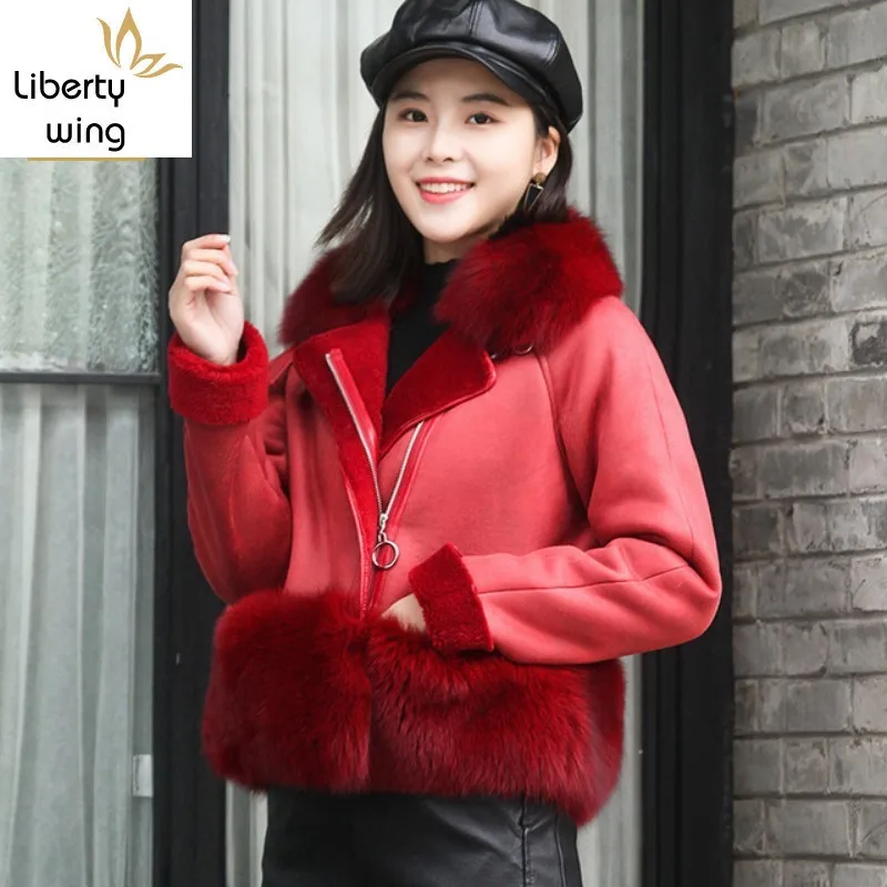 Женская зимняя куртка из натуральной овечьей шерсти модная теплая кожи с