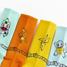 Зимние японские милые аниме Мультяшные животные носки Пикачу Harajuku тенденции моды из хлопчатобумажной ткани с принтом толстве длинные носки на каждый день Смешные счастливых Носки