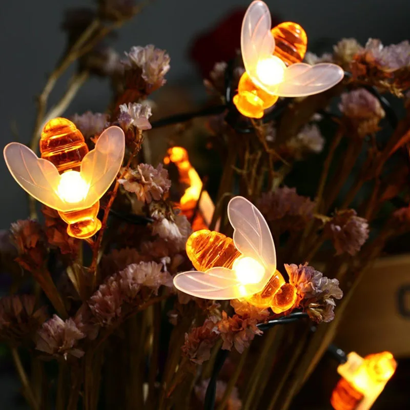 Bee String Lights 30 Led Outdoor Solar Power LEDs Strings Waterproof Garden Patio Fence Gazebo Summer Night Light Decorations | Лампы и
