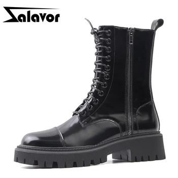 

ZALAVOR Women Half Short Boots Real Leather Thick Bottom Women Winter Autumn Shoes Fashion Cool Short Boots Woman Size 34-39