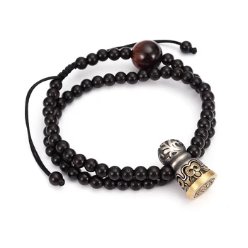 

Coconut shell Beads Solid Silver color Charm Red Tiger Eye Stone Tibetan Buddhist Totem OM Handmade Couple Bracelets