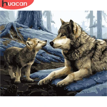

HUACAN Painting By Number Wolf Drawing On Canvas HandPainted Paint Art Gift DIY Coloring By Number Animal Kits Home Decoration