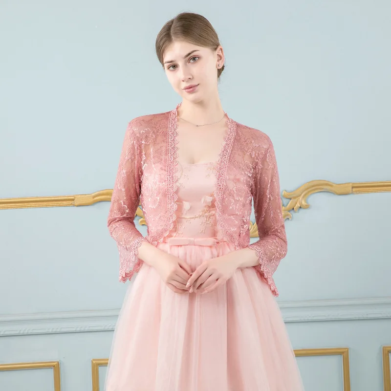 Dusty Pink JaneVini новые элегантные летние свадебные белые куртки свадебные 3/4 рукава болеро шали кружевные короткие обертывания Болеро для женщин аксессуары - Цвет: Dusty Pink