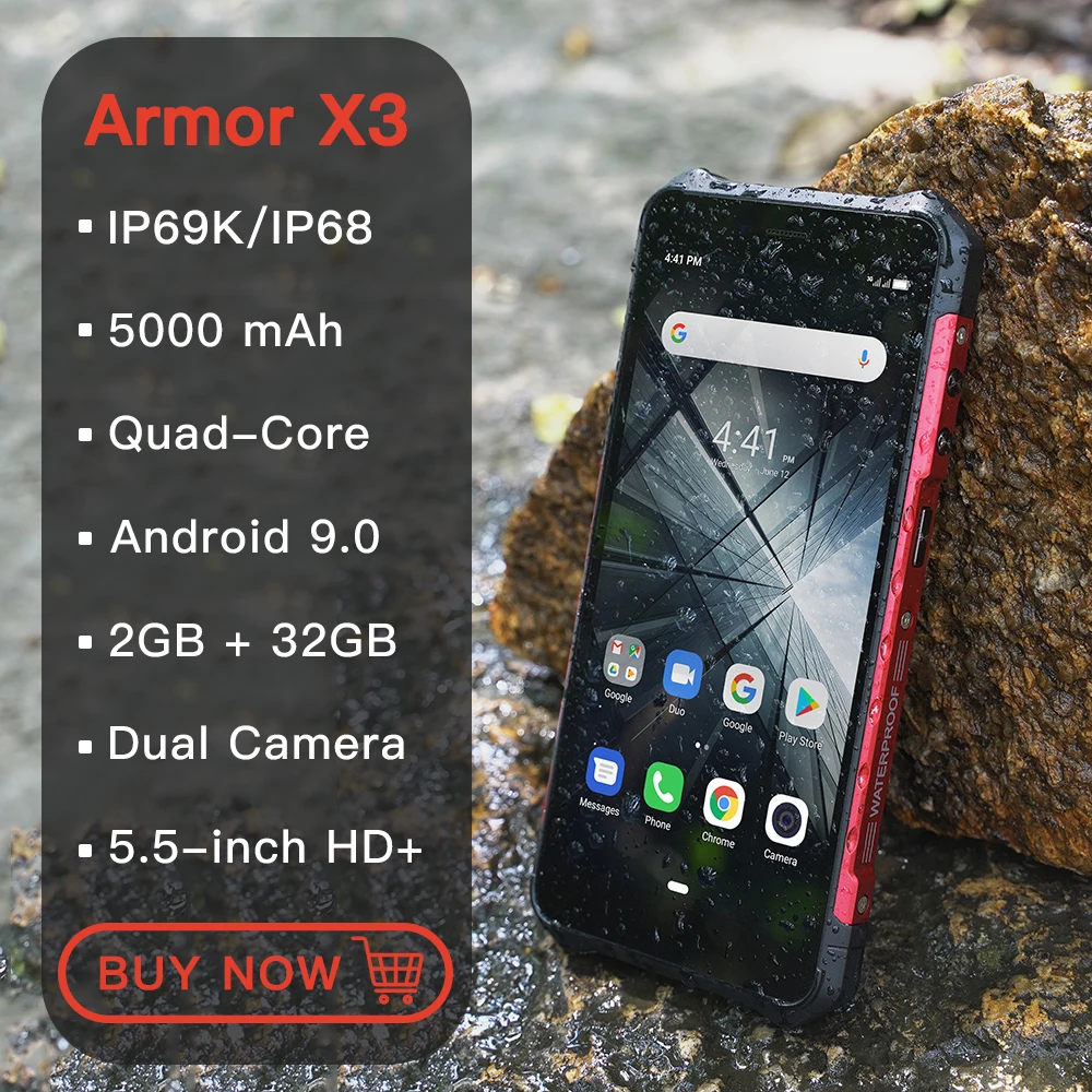 Ulefone Armor X3 прочный смартфон Android 9,0 IP68 Android 5," 2 ГБ 32 ГБ 5000 мАч 3g прочный мобильный телефон Android