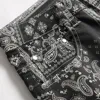 Men Paisley Bandanna Printed Jeans Fashion 3D Digital Painted Stretch Denim Pants Slim Straight Black Trousers 3