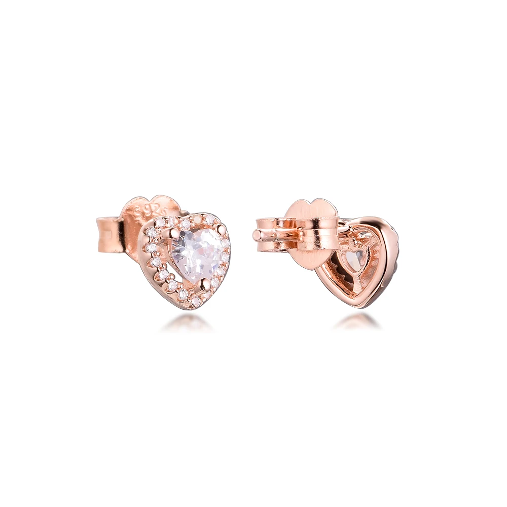 

Rose Sparkling Elevated Hearts Stud Earrings 2020 Winter Gift Rose Gold Color Jewelry Earrings For Woman Party Jewelry Making