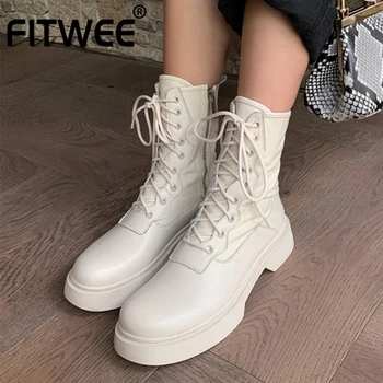 

FITWEE New Women Winter Short Boots Real Leather Women Ankle Boots Cool Fashion Shoes Woman Footwear Size 34-39