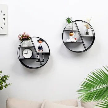 

Nordic Style Ins Iron Wall Shelf Storage Racks Book Shelves Geometric Round Display Holder Kitchen Organizer Home Decor