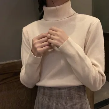 

2020 Autumn & Winter New Arrival Korean Version Solid Color High Collar Slim Sweater Long Sleeve Pullover Sweater Free Shipping