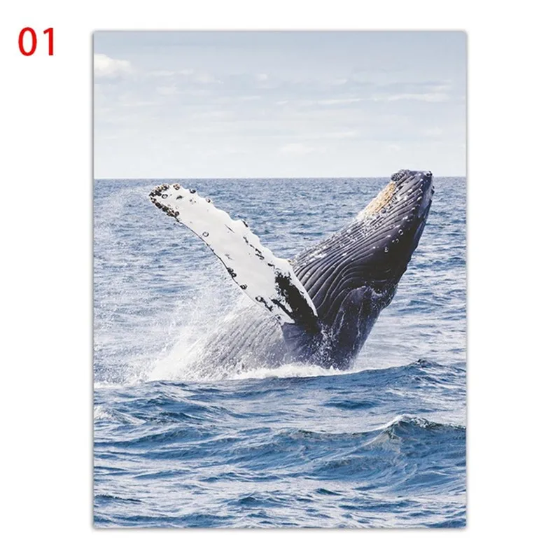 Blue Sea Wave Ocean Fish Painting Living Room Bedroom Whale Poster Nordic Style Canvas Print Quotes
