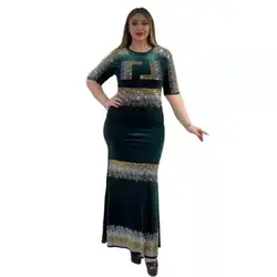 Fashion African Dresses Gold Velvet Diamond Long Dress 2022 Spring For Women Short Sleeved Plus Size Maxi African Clothing Robes