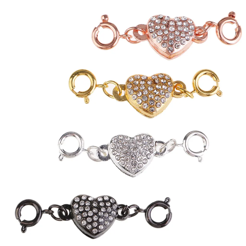 4 Sets Magnetic Clasps for Jewelry Necklace Bracelet Rhinestone Heart Style Snap Clasp Ends Craft DIY Findings